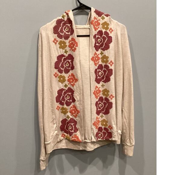 Saturday Sunday Anthropologie Open Cardigan Size XS Embroidered Floral Cream - Picture 1 of 11